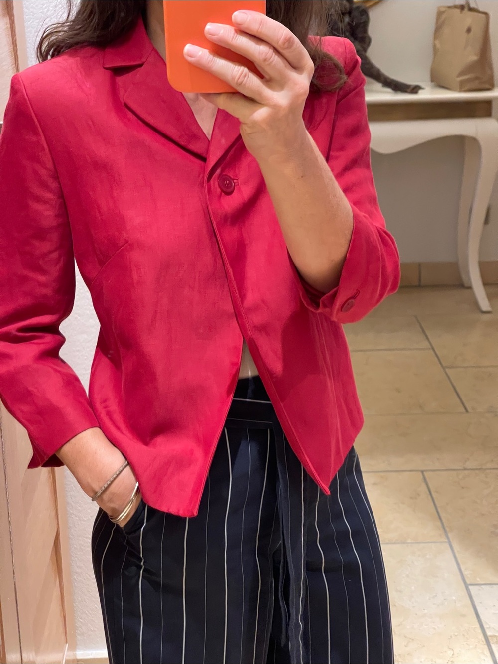 Ann Taylor linen blend short cropped blazer red women size 2